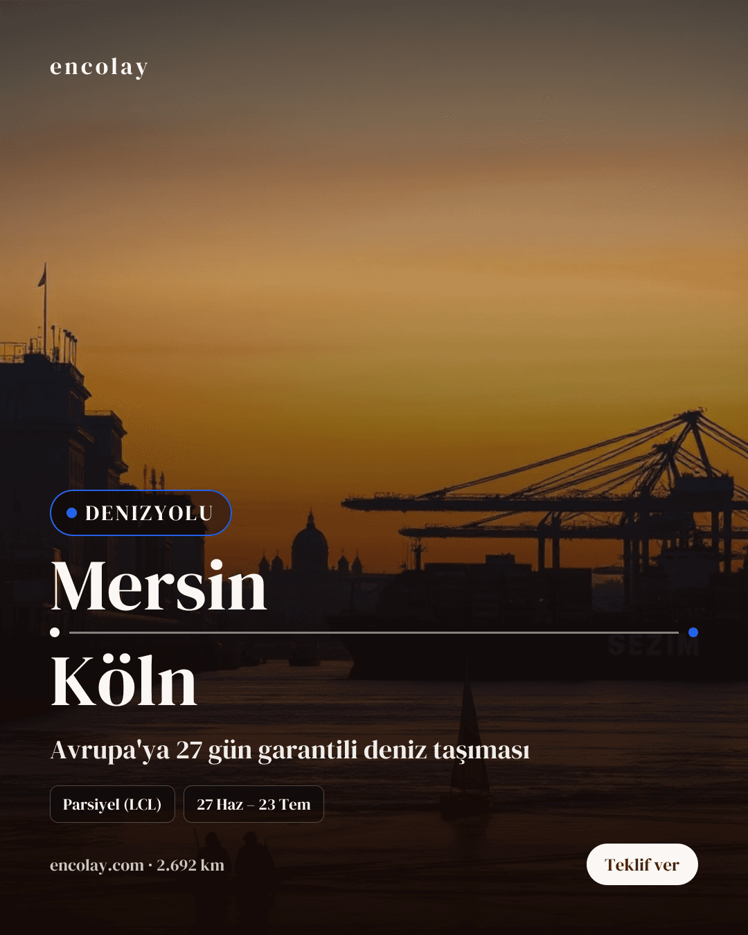 Boş araç: Mersin → Köln · Konteyner taşıyıcı