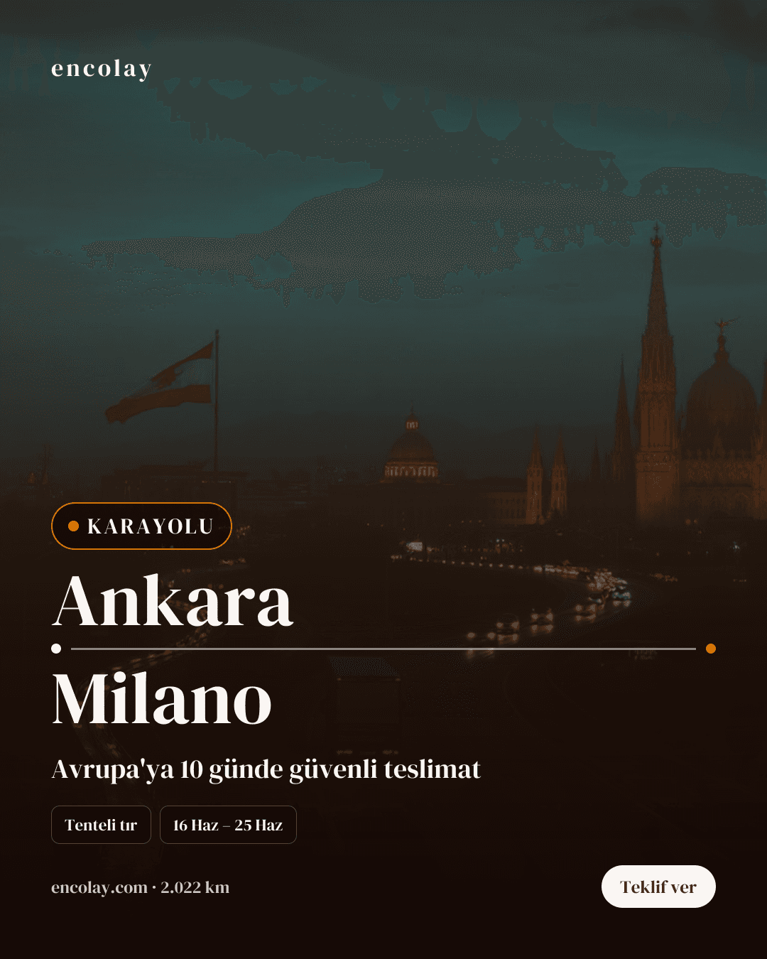 Boş araç: Ankara → Milano · Panelvan (parsiyel)
