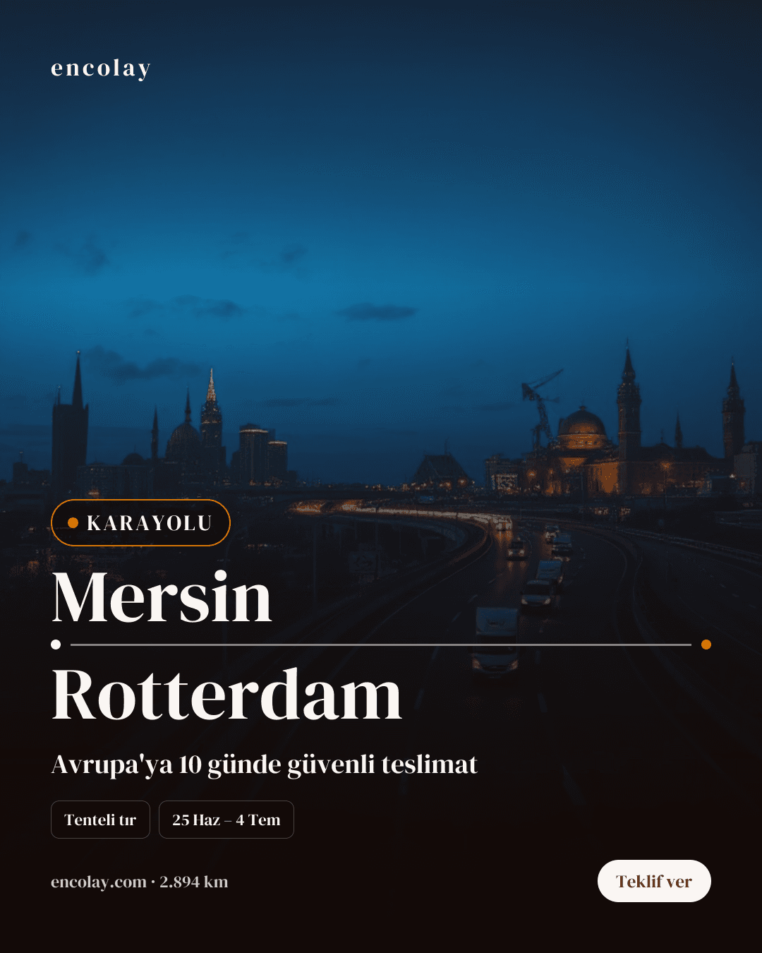 Boş araç: Mersin → Rotterdam · Panelvan (parsiyel)