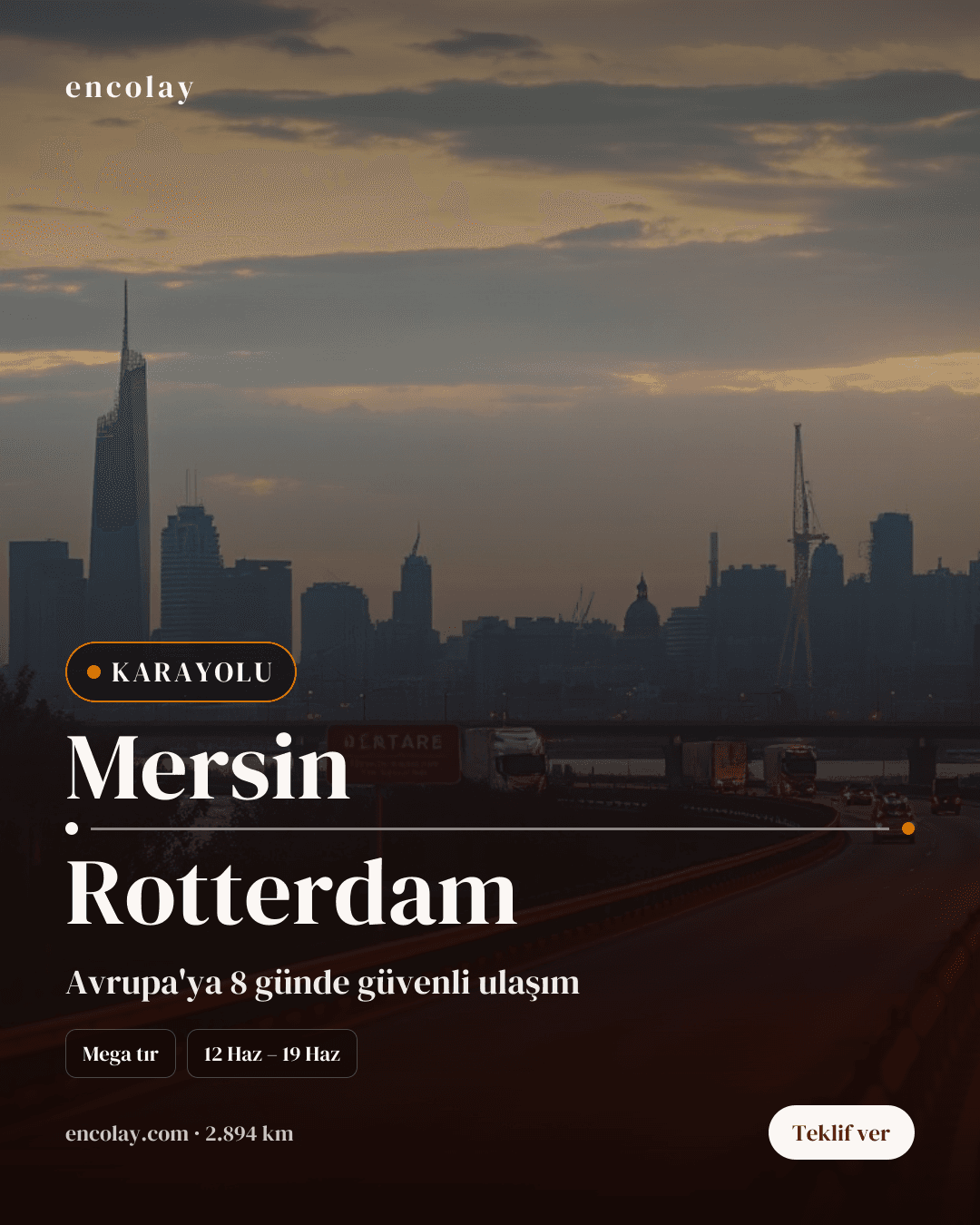 Boş araç: Mersin → Rotterdam · Panelvan (parsiyel)