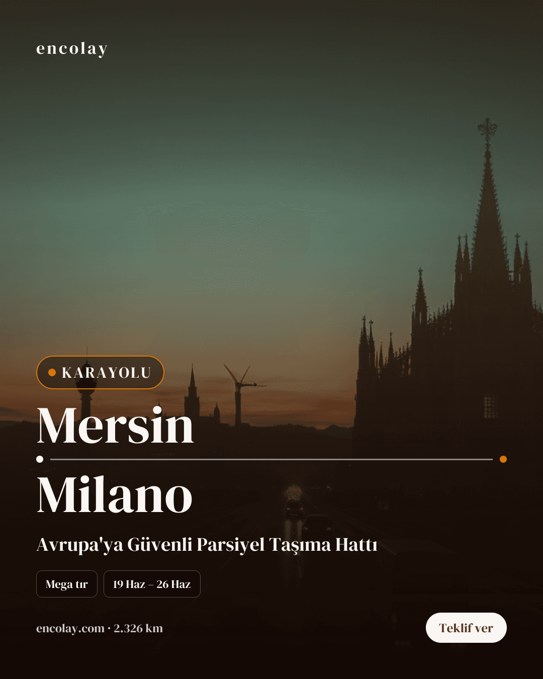 Boş araç: Mersin → Milano · Panelvan (parsiyel)