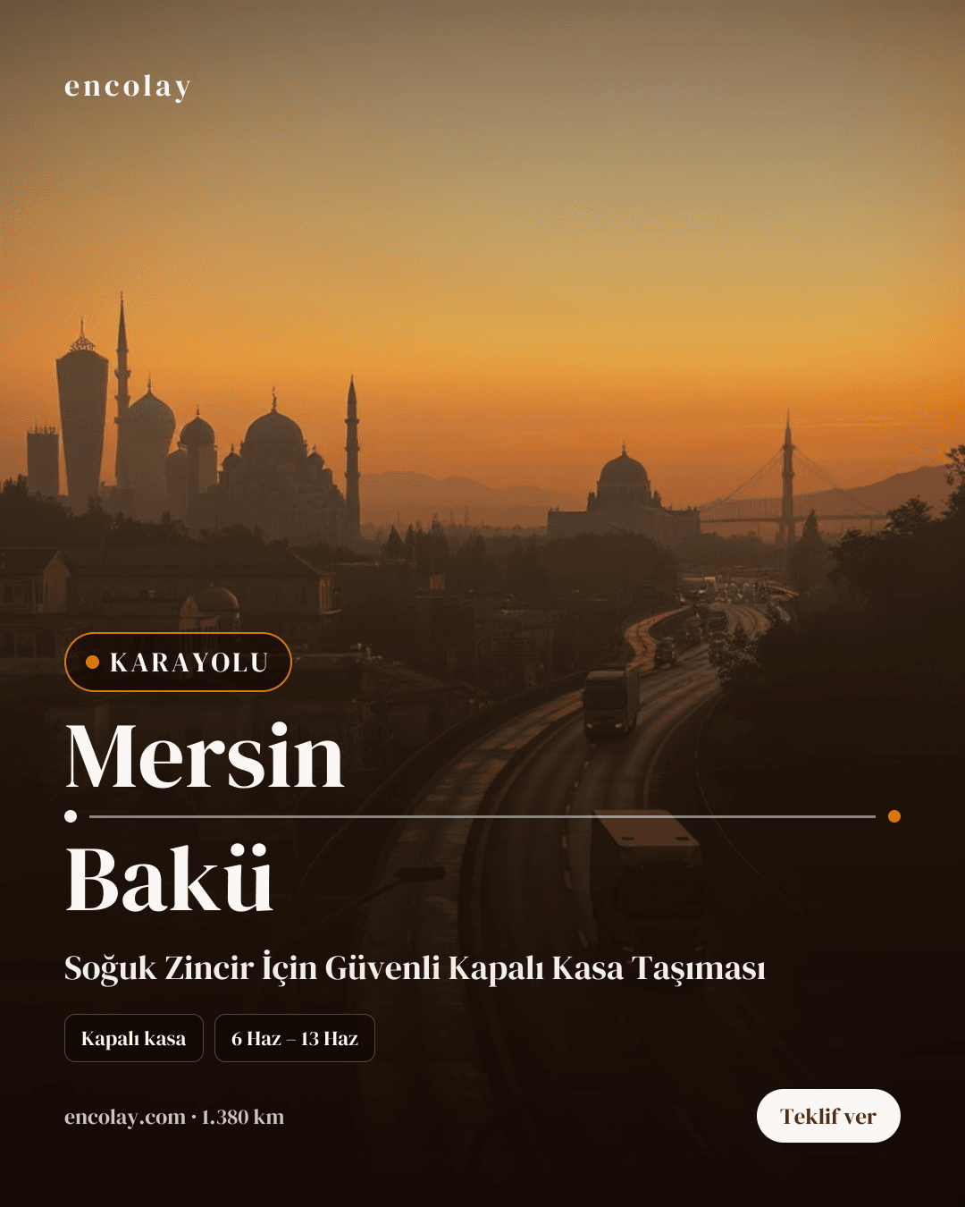 Boş araç: Mersin → Bakü · Tır (tenteli)
