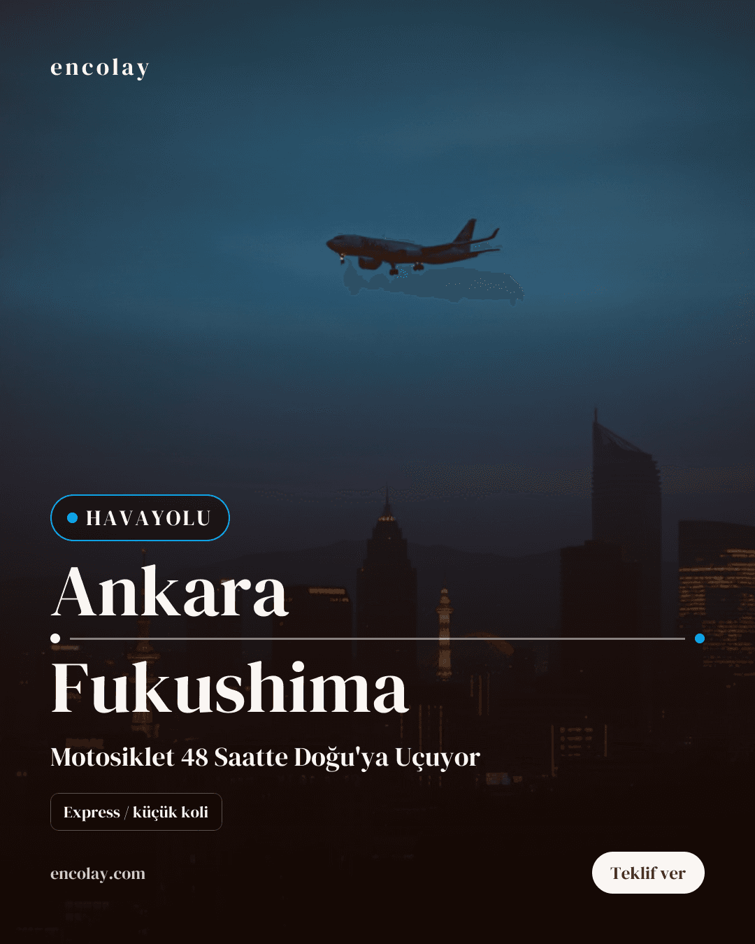 Ankara → Fukushima · Motosiklet (Express / küçük koli)