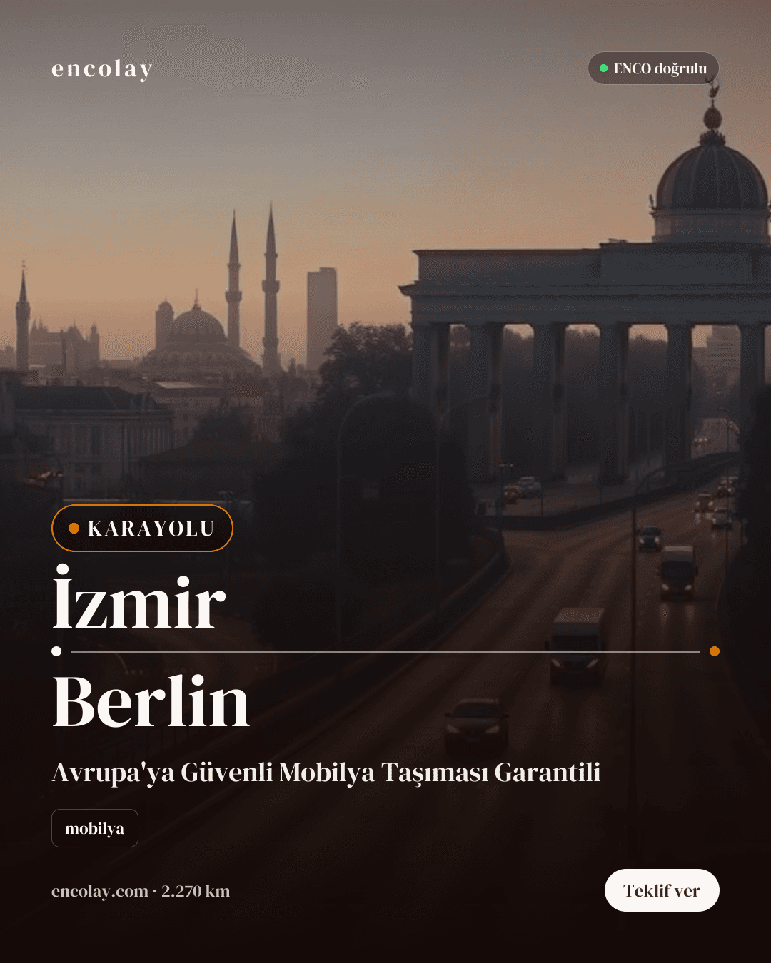 İzmir → Berlin · 4 ton mobilya