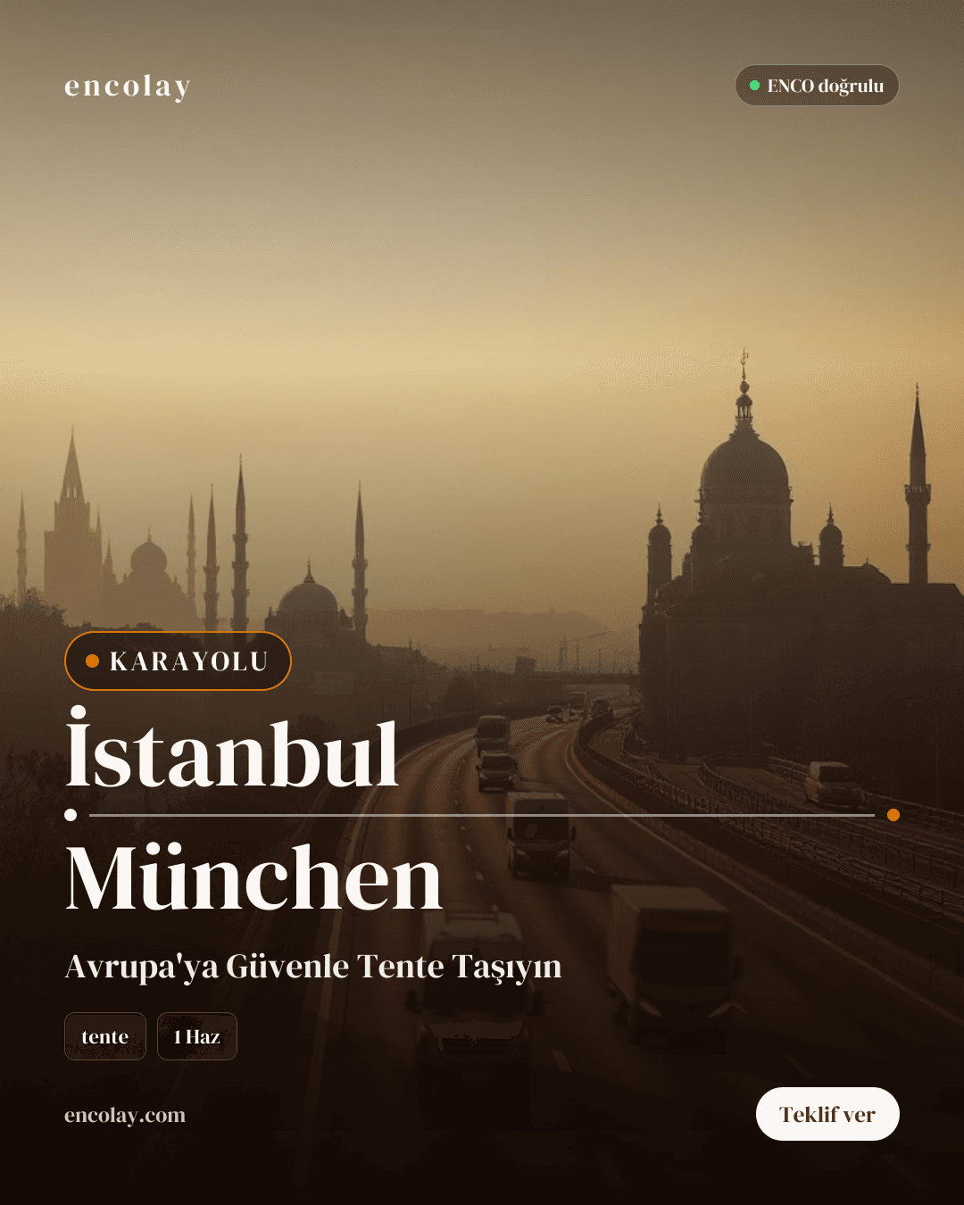 İstanbul → München · 24 ton tente tır
