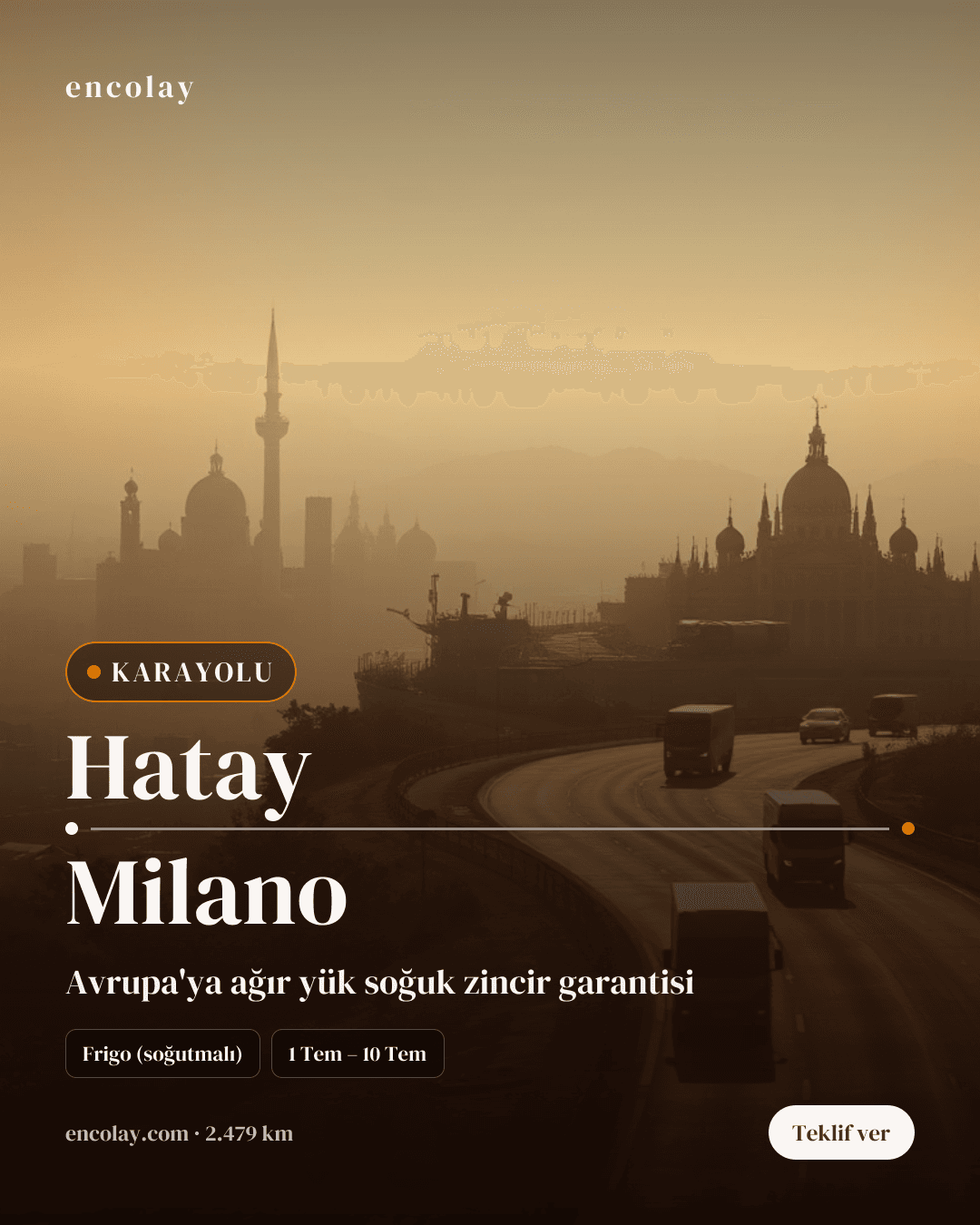 Boş araç: Hatay → Milano · Lowbed (ağır yük)
